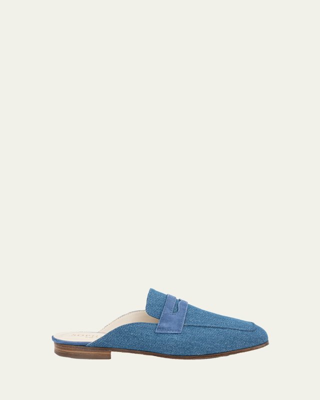 Riviera Denim Suede Mule Loafers